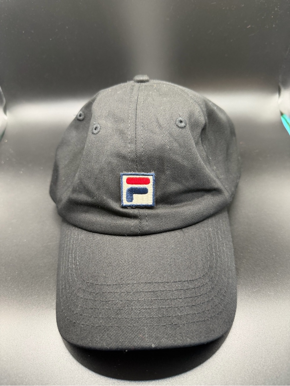 Fila Black Baseball Hat with Red & Blue Embroidered Logo